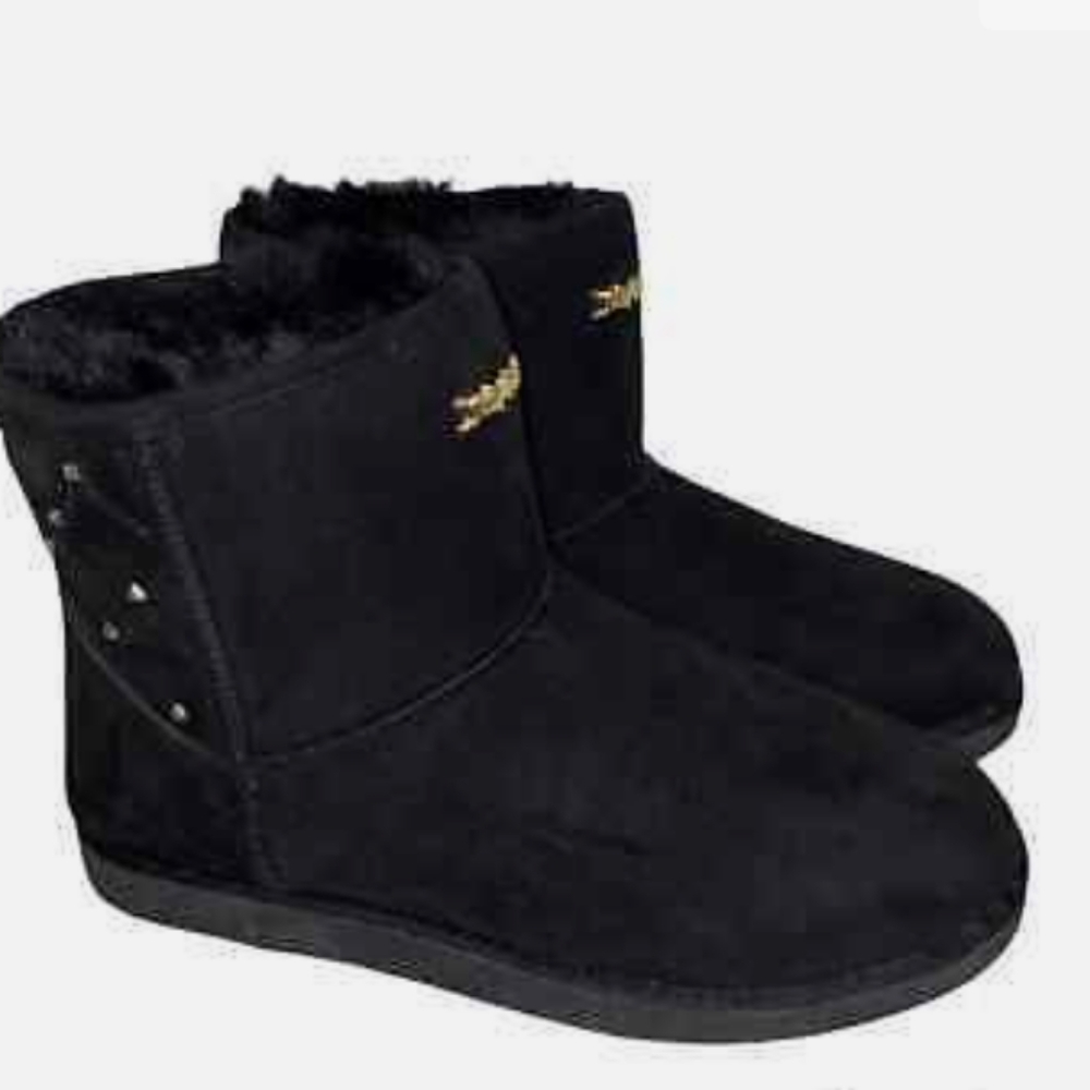 Juicy couture black kingle faux fur studed ankle boots sz 7